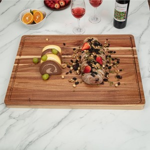 Large Acacia Cutting Board for Kitchen, Built-In Juice Grooves, Side Handle, Butcher Block for Meat/Fruits/Vegetables - 1 of 4