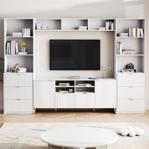 4-Piece Multifunctional TV Stand and Storage Unit with Fluted Line Design, 13 Shelves and 8 Drawers for Living Room - 1 of 4