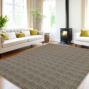 Acekool 5x7 Washable Area Rug, Modern Farmhouse Geometric, Non-Slip, Soft Low Pile, Easy Care Neutral Carpet for Living Room, Bedroom,  Light Brown - 1 of 4