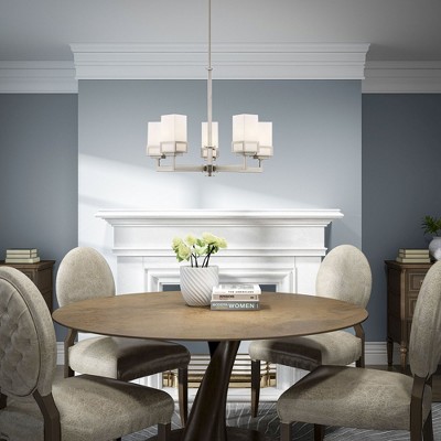 Sleek Brushed Nickel 5-Light Chandelier with Satin Opal White Glass