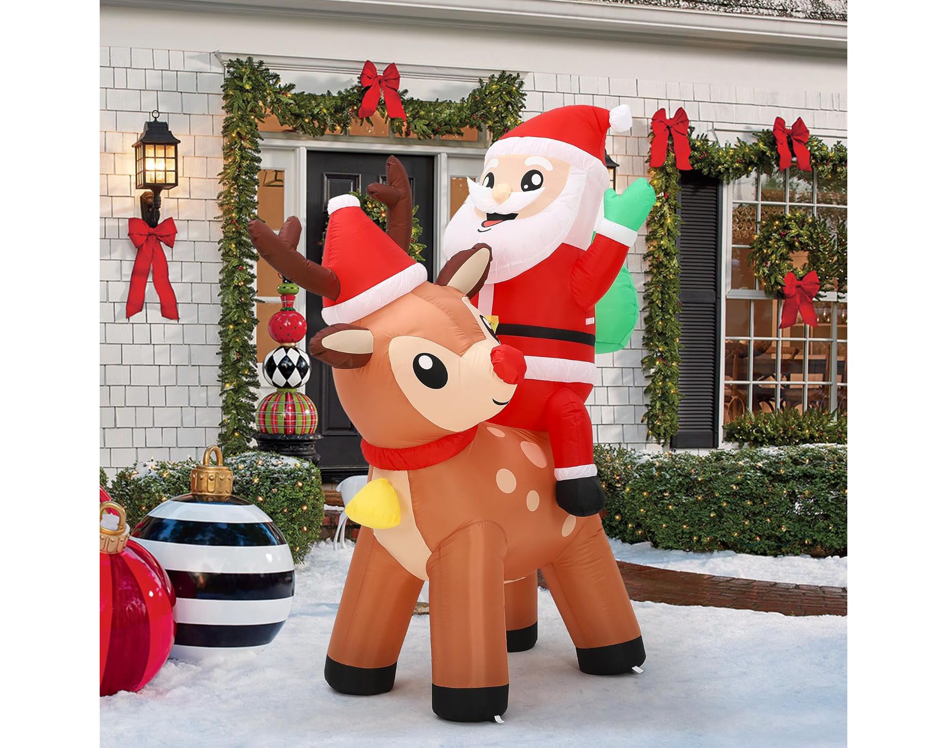 7 ft Outdoor Christmas Inflatable Santa Riding Reindeer Blow Up Yard Decoration with Built-in Lights for Outdoor Garden Lawn Xmas Holiday Decor