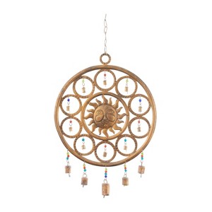 25" x 14" Eclectic Metal Sun Windchime Bronze - Olivia & May: Iron Craftsmanship, Decorative Bells, Spot Clean - 1 of 4