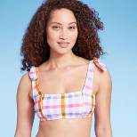 Women's Plaid Shoulder Tie Bralette Bikini Top - Kona Sol™ Multi