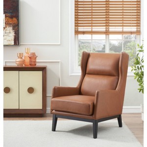 Treasure Trove Accents Accent Chair Buckman Brown/Glossy Black: Leather Upholstery, Rubberwood Frame, No Assembly Required - 1 of 4