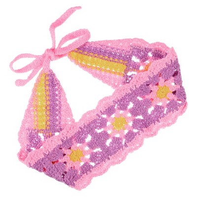 Unique Bargains Women's Cute Hollow Lace Up Knitted Crochet Headwrap 21.26"x3.15" Pink 1 Pc