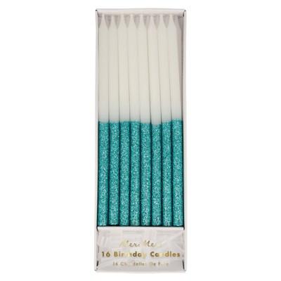 Meri Meri - Blue Glitter Dipped Candles - Cake Candles - 16ct