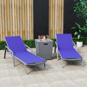 LeisureMod Marlin Patio Lounge Chairs with Arms and Fire Pit Side Table - Grey Trim, Set of 2 - 1 of 4