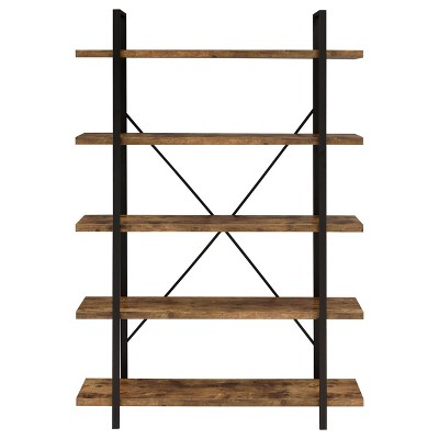 Antique Nutmeg and Black Transitional 5-Shelf Bookcase
