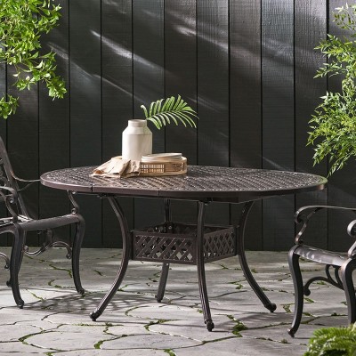 Garden Round Expandable Aluminum Dining Table,4-6 Seater Metal Hammered Finish,Outdoor Backyard Dining Table with Umbrella Hole-Coolbibila