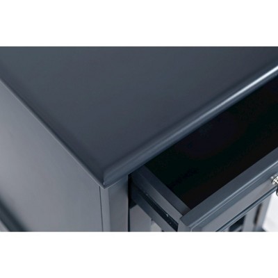 Navy Blue Wood and Glass Rectangular End Table with Storage