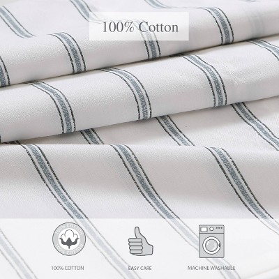 King White and Green Stripe Cotton Percale Sheet Set