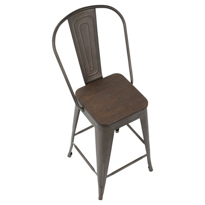 Antique and Espresso Industrial High Back Counter Stools - Set of 2