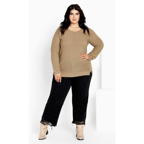 City Chic Women s Plus Size Zip Front Sweater Latte 22w Target