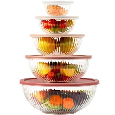 Itopfox Glass Mixing Bowls with Lids Set, 5-Piece Kitchen Bowls for Baking, Meal Prep & Salad, BPA-Free, Dishwasher Safe