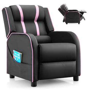 Infans Kids Recliner Chair Ergonomic Leather Sofa Armchair w/Footrest Side Pocket Pink