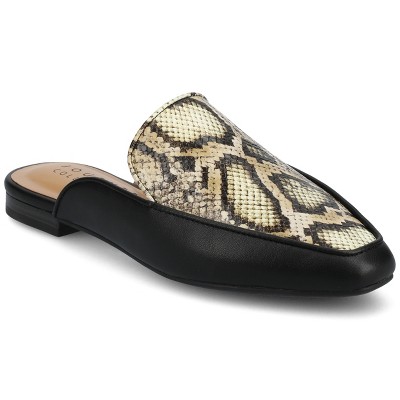 Journee Womens Akza Slip On Square Toe Mules Flats, Snake 9.5 : Target