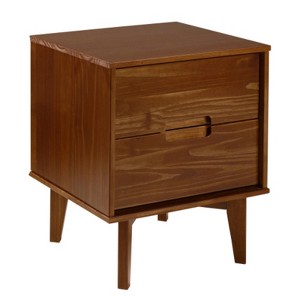 TIRAMISUBEST Mid-Century Modern 2-Drawer Solid Wood Nightstand with Cutout Handles ¨C Walnut - 1 of 4