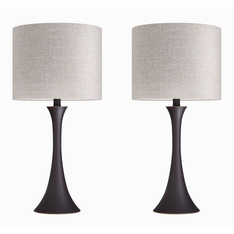 LumiSource (Set of 2) Lenuxe 24&#34; Contemporary Metal Table Lamps Oil Rubbed Bronze with Natural Linen Shade from Grandview Gallery, 1 of 11
