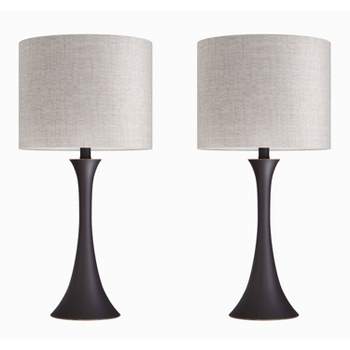 LumiSource (Set of 2) Lenuxe 24" Contemporary Metal Table Lamps Oil Rubbed Bronze with Natural Linen Shade from Grandview Gallery