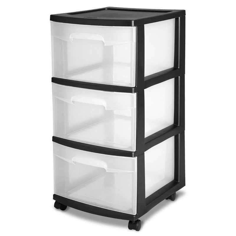 Sterilite 3-Drawer Plastic Rolling Storage Cart, Clear with Black Frame, 3 of 9