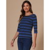 INSPIRE CHIC Women's Elbow Sleeves Boat Slim Fit Casual Stripe Animal Print Multi Floral Pattern T-Shirt - 2 of 4