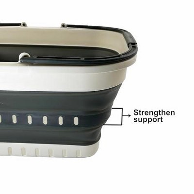 White and Coral Pink Collapsible Plastic Laundry Basket with Handle