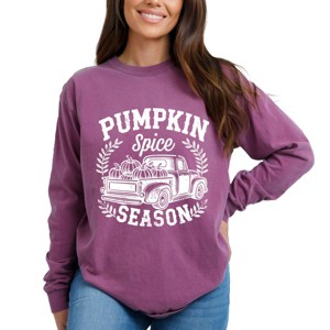 Simply Sage Market Pumpkin Spice Season Truck Distressed Garment Dyed Long Sleeve - 1 of 4