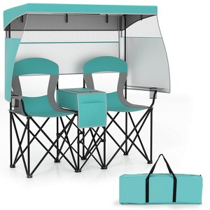 Costway Double Beach Chair with Adjustable Canopy Oversized Folding Camping Chair Turquoise Navy/Red/Turquoise - 1 of 4