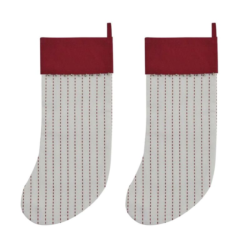 Park Designs Peppermint White with Red Stitched Stripes Stocking Set of 2, 4 of 5