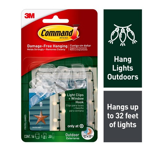 Command 16 Clips 20 Strips Outdoor Light Clips with Foam All Weather Strips Decorative Hooks Clear - image 1 of 4