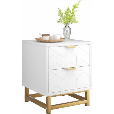 Modern 2-Drawer Nightstand - Wooden Bedside Table w/Metal Legs, Large Storage End Table for Bedroom