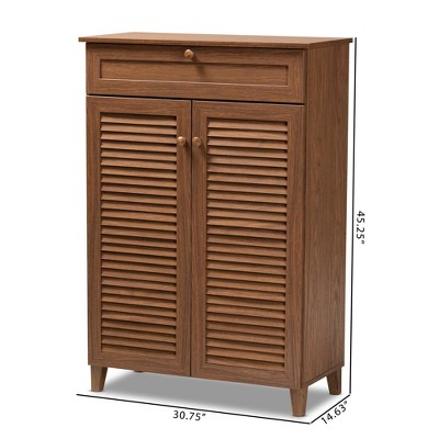 Walnut Finished 5-Shelf Wood Shoe Storage Cabinet with Drawer