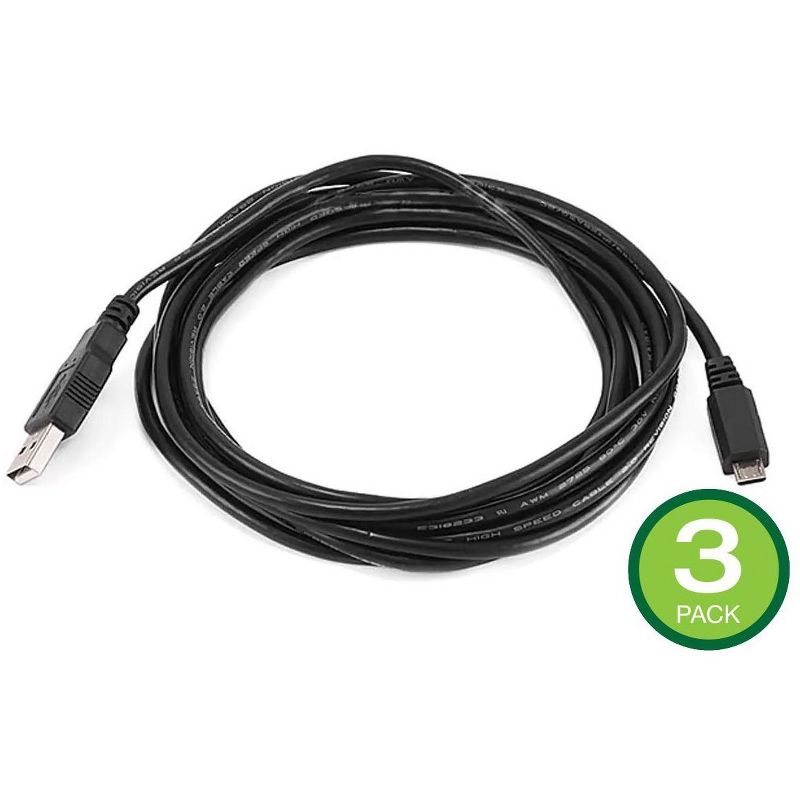 Monoprice USB Type-A to Micro Type-B 2.0 Cable - 10 Feet - Black (3 Pack) 5-Pin 28/28AWG, For Smartphones and Tablets, 1 of 4