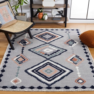 Marrakesh Gray and Blue Rust Synthetic 4' x 6' Area Rug