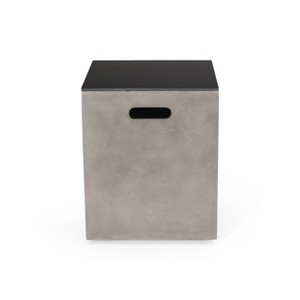 Gulches MGO Propane Tank Holder Side Table - 16"x16"x20", Polished Black Ceramic Top Lightweight Concrete, Modern Minimalist Design - 1 of 4