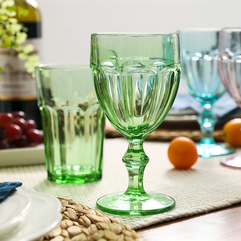 EAST CREEK 8.5 Oz Embossed Design And Vintage Colored Glass Goblets With Stem Set of 6, Violet, 6 of 8