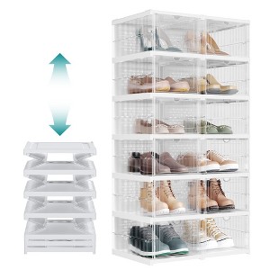SONGMICS Shoe Boxes,Stackable Shoe Storage Organizer, Set of 2 Integraed Shoe Cabinets, Foldable and Portable - 1 of 4