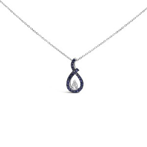 Haus of Brilliance Silver Created Blue and White Sapphire Teardrop Shaped Pendant Necklace - 1 of 4