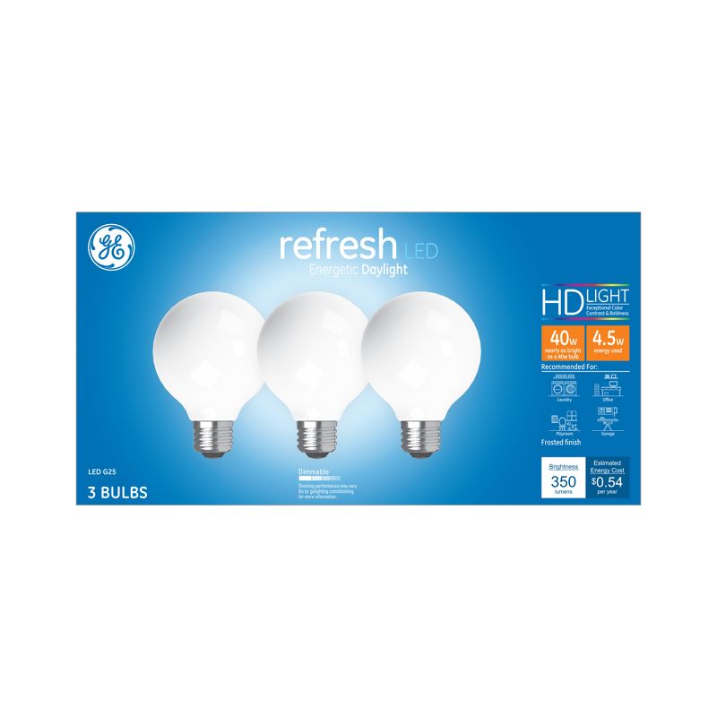 GE 3pk 4.5W 40W Equivalent Refresh LED HD Globe Light Bulbs, 1 of 4