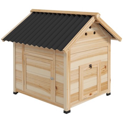 PawHut Duck Coop, Wooden Duck House, Outdoor Small Animal House with Openable Roof, Double Doors, Removable Base for 1-3 Ducks
