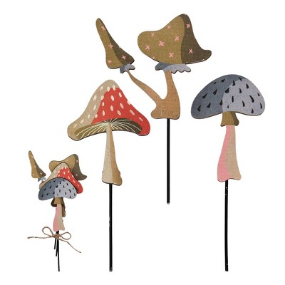 Transpac Wood Mushroom Plant Picks Set of 3 Home Decorations Spring