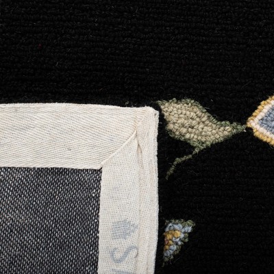 Black Floral Hand-Hooked Wool Area Rug 8'9" x 11'9"