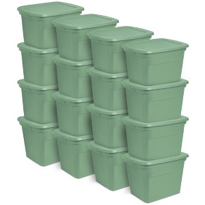 Sterilite 18 Gallon Stackable Storage Tote with Handles, Crisp Green (16 Pack) - 1 of 4