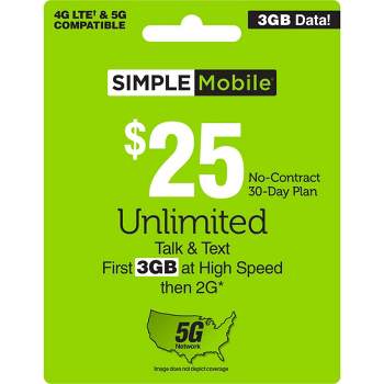 Simple Mobile Unlimited Talk/Text/Data Prepaid Card (Email Delivery)