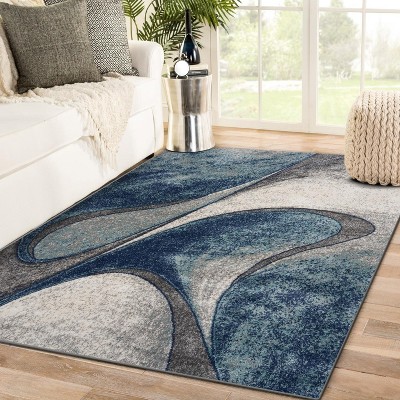 Brand New Blue Abstract Modern Area Rug selling Size 5x7