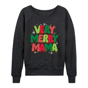 Women's - Instant Message - Very Merry Mama Lightweight French Terry Wide Neck Long Sleeve Graphic Shirt - 1 of 4
