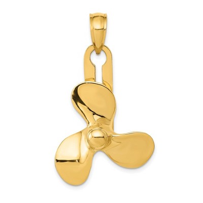Black Bow Jewelry 14k Yellow Gold Three Blade Spinning Propeller Pendant