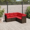 vidaXL 5 Piece Patio Sofa Set with Cushions Brown and Red Poly Rattan - Without Table - 2 of 4