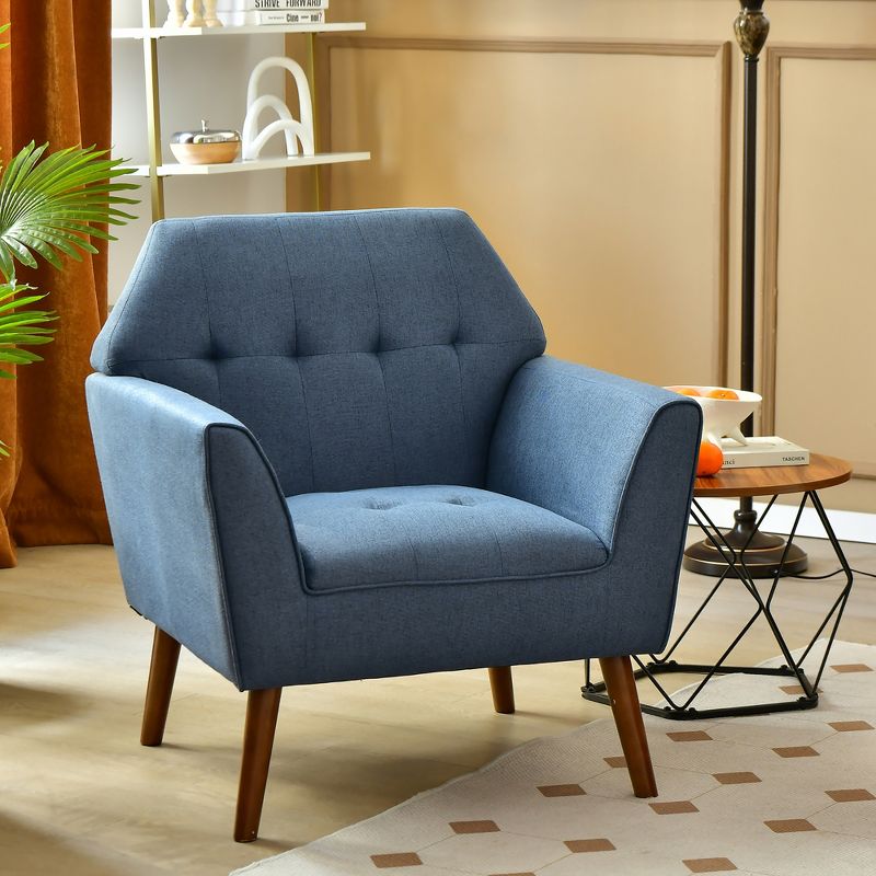Costway Modern Tufted Fabric Accent Chair Upholstered Armchair with Rubber Wood Legs Blue/Grey, 4 of 11