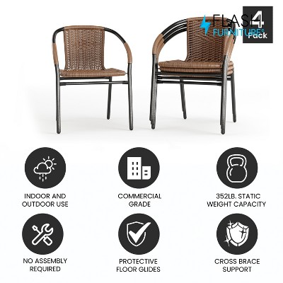 Medium Brown Rattan Stackable Indoor-Outdoor Dining Chairs, Set of 4